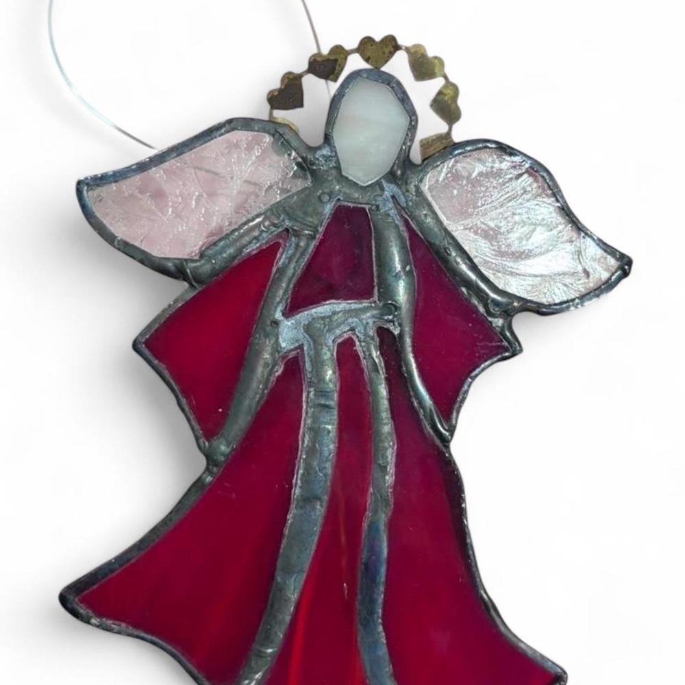 Vintage 90s Stained Glass Angel Suncatcher Ornament